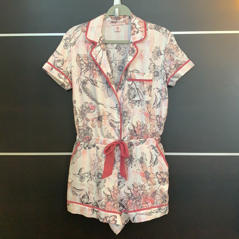 Victoria’s Secret Satin Waist Floral Tie Romper Pajamas - Picture 6 of 16